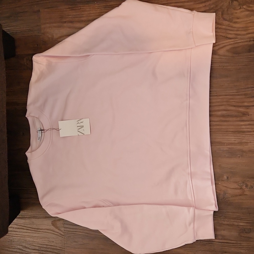 NEW ZARA Women's Basic Plush Light Pink Crewneck Sweatshirt In sz MEDIUM